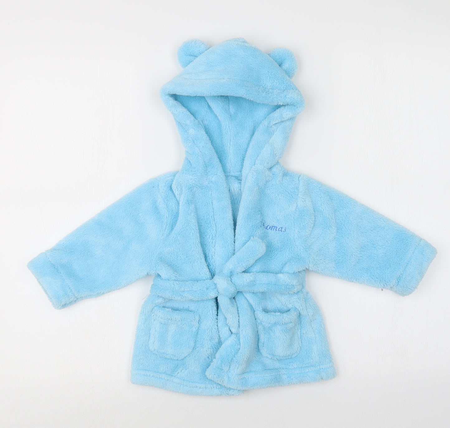 Preworn Boys Blue Solid Fleece  Gown Size 9-12 Months