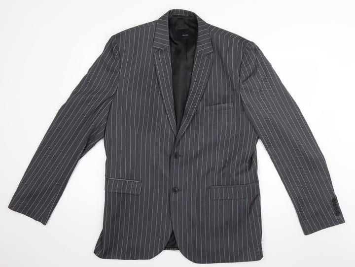 H&M Mens Grey Striped  Jacket Suit Size L