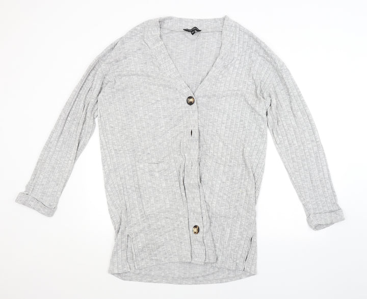 Dorothy Perkins Womens Grey Striped Cardigan Jumper Size L