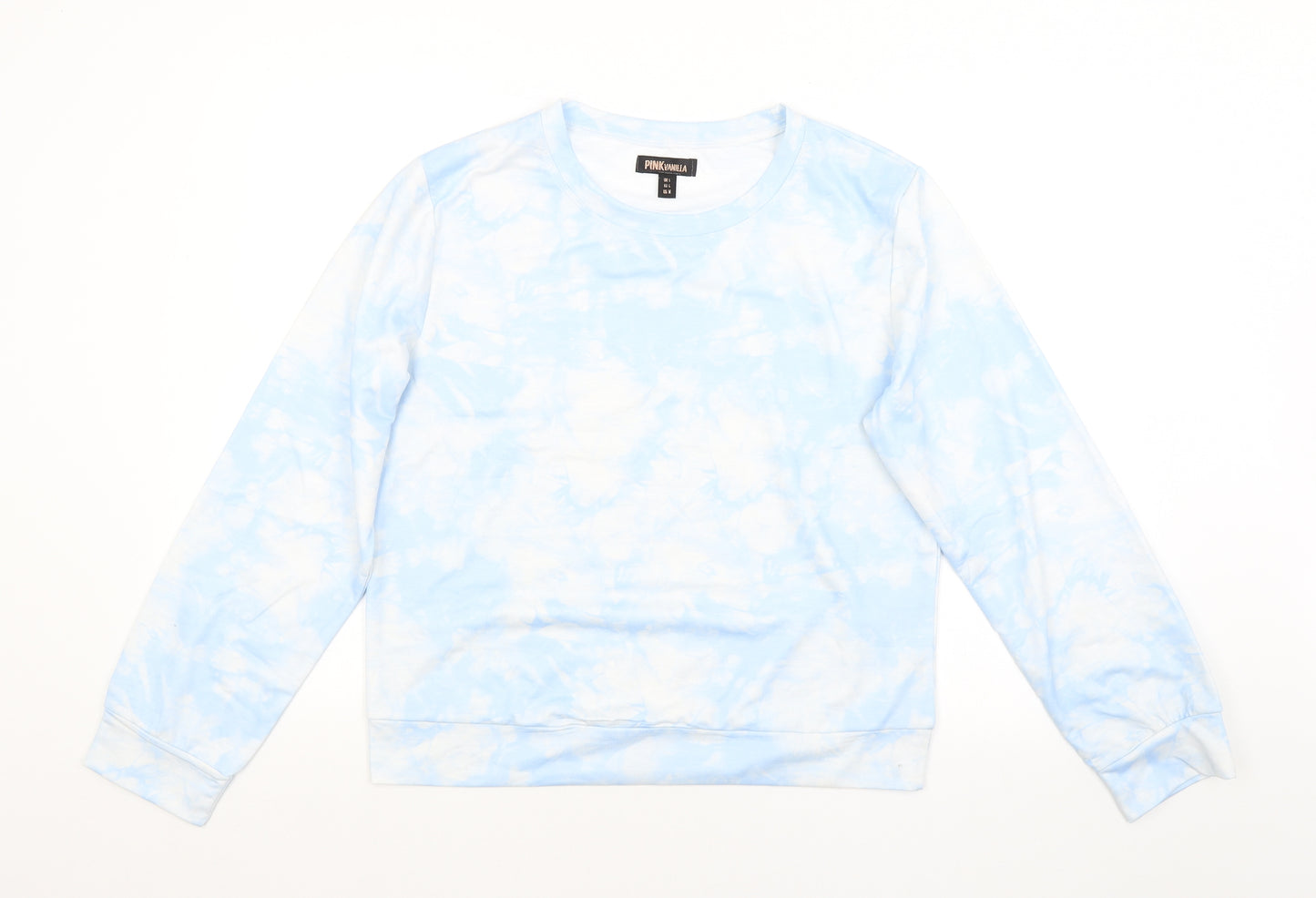 Pink Vanilla Womens Blue Floral  Pullover Sweatshirt Size L
