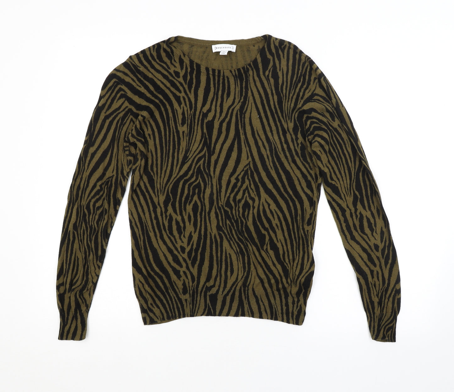 Warehouse Womens Green Animal Print  Pullover Jumper Size 10