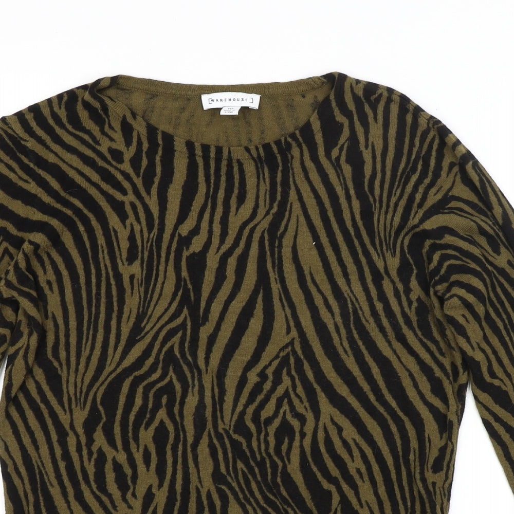 Warehouse Womens Green Animal Print  Pullover Jumper Size 10