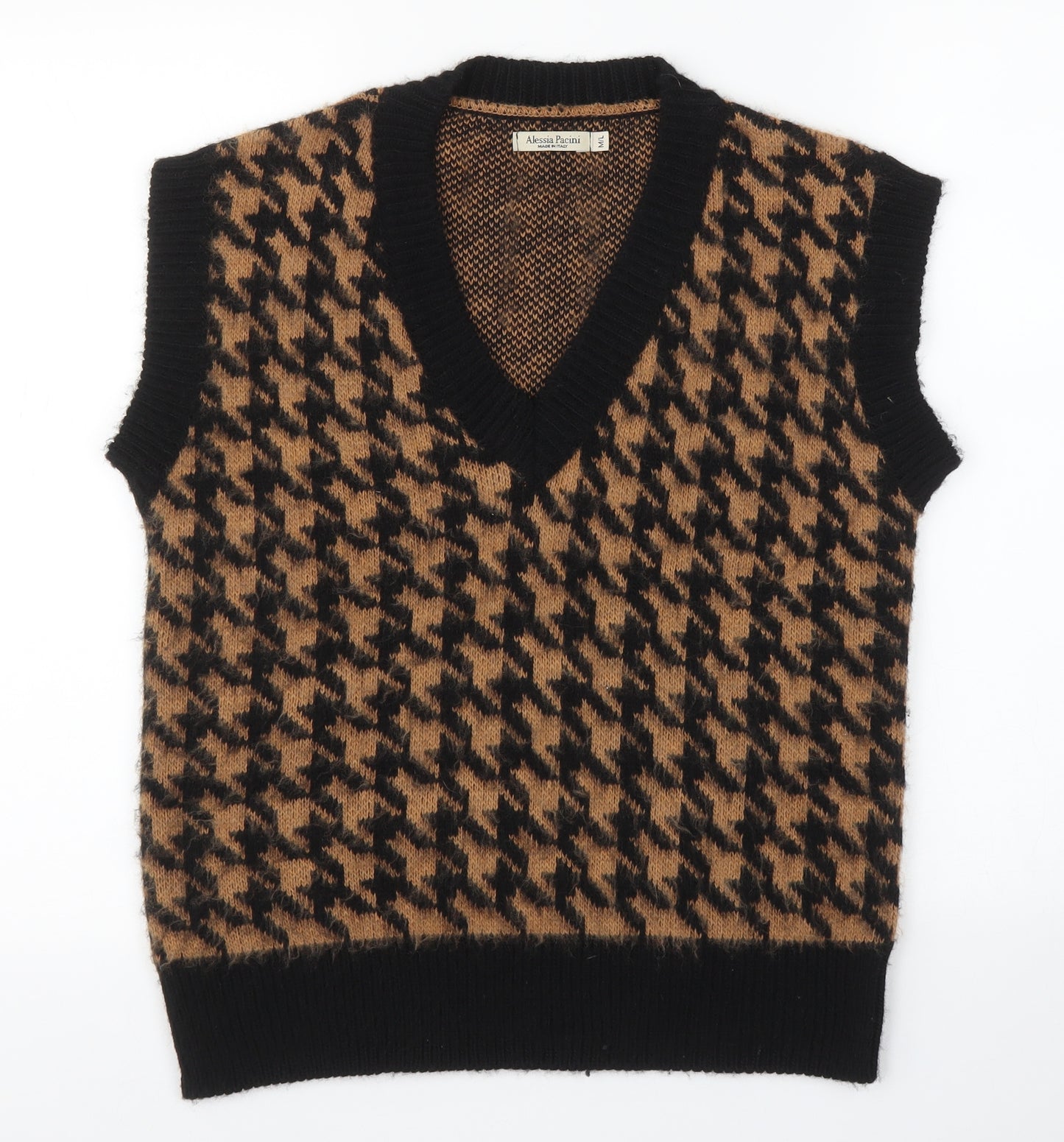 Alessia Pacini Womens Multicoloured Houndstooth  Vest Jumper Size M