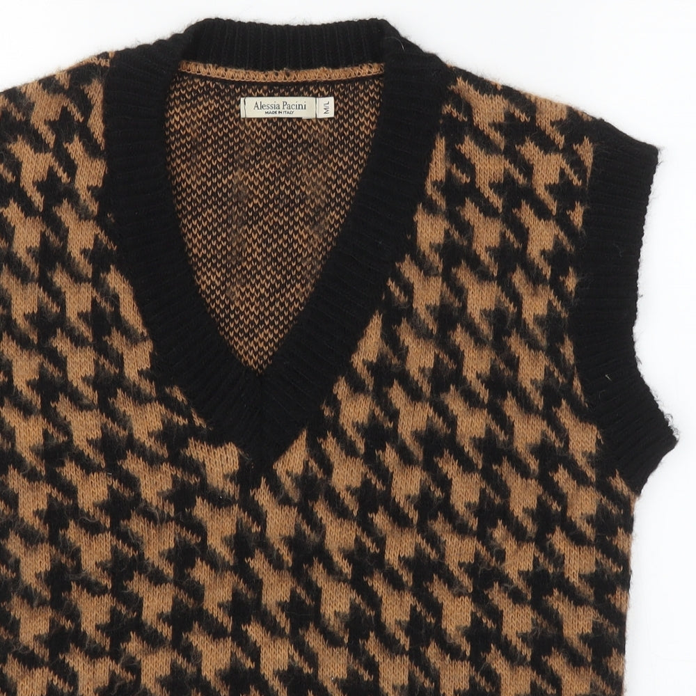 Alessia Pacini Womens Multicoloured Houndstooth  Vest Jumper Size M