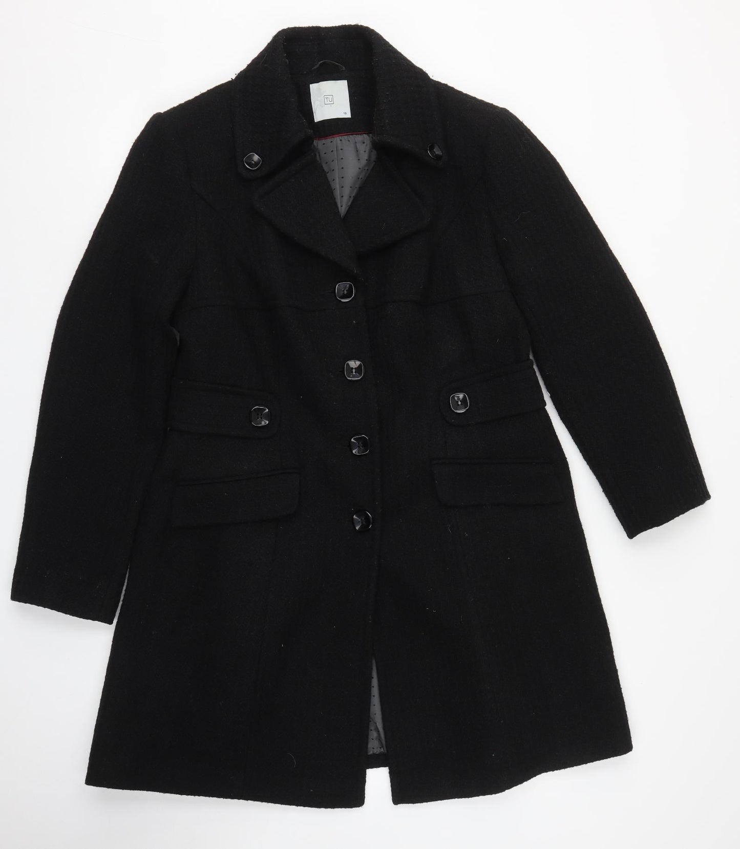 TU Womens Black   Overcoat Coat Size 16