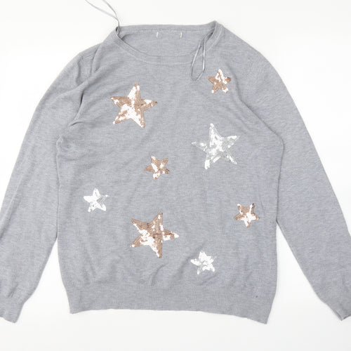 Peacocksq Womens Grey   Pullover Sweatshirt Size 14