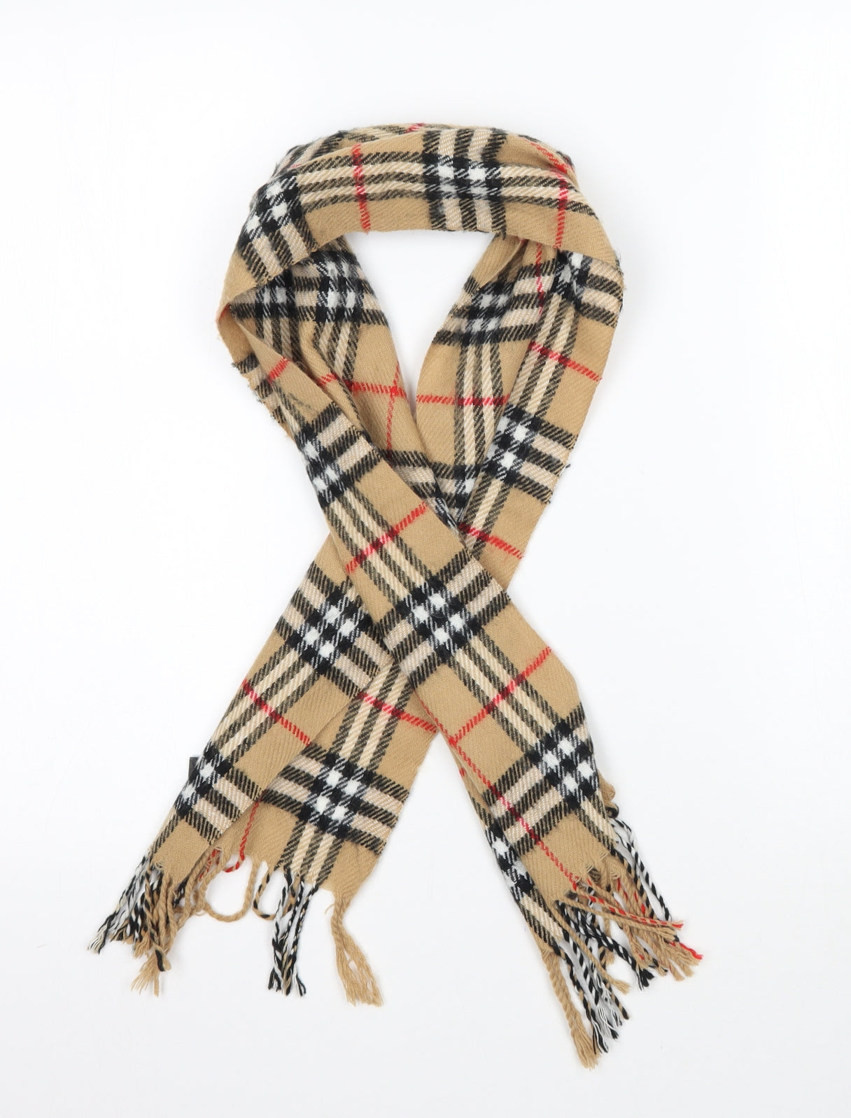 Preworn Unisex Beige Plaid Knit  Scarf