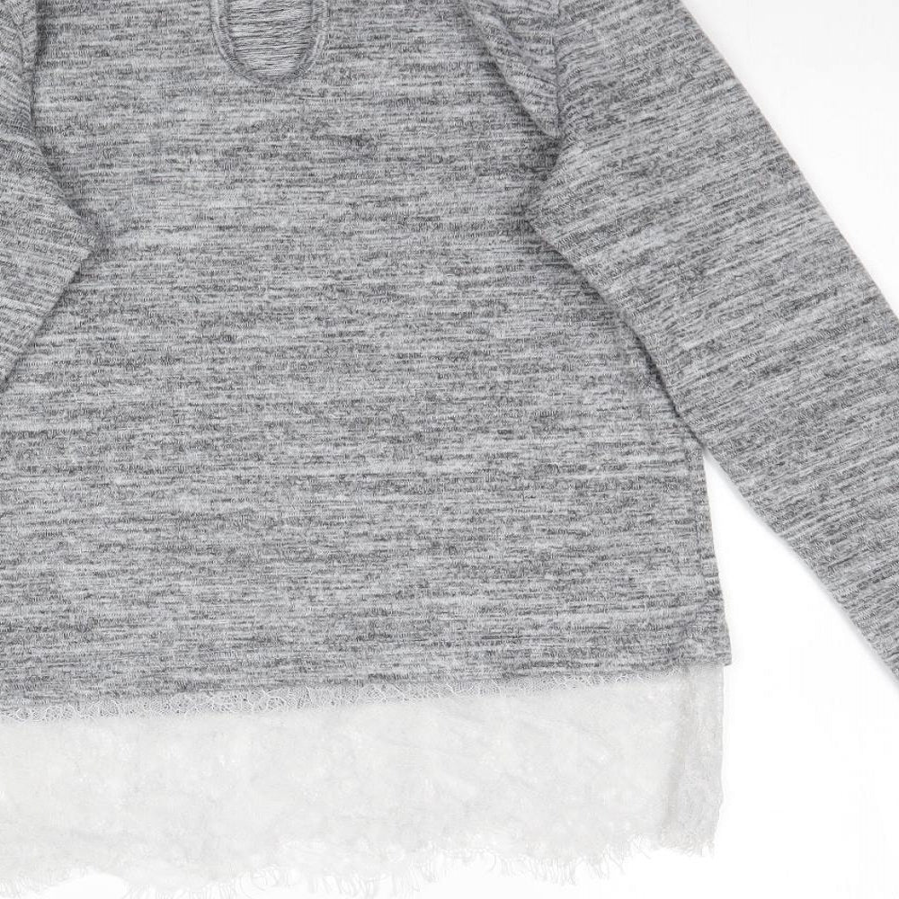 Boohoo Womens Grey   Basic T-Shirt Size 8  - Lace detail