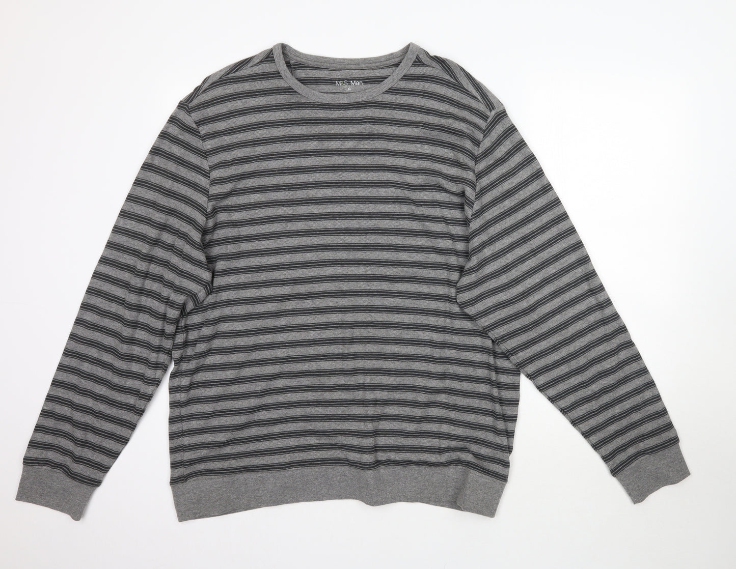 Marks and Spencer Mens Grey Striped Knit Pullover Jumper Size XL