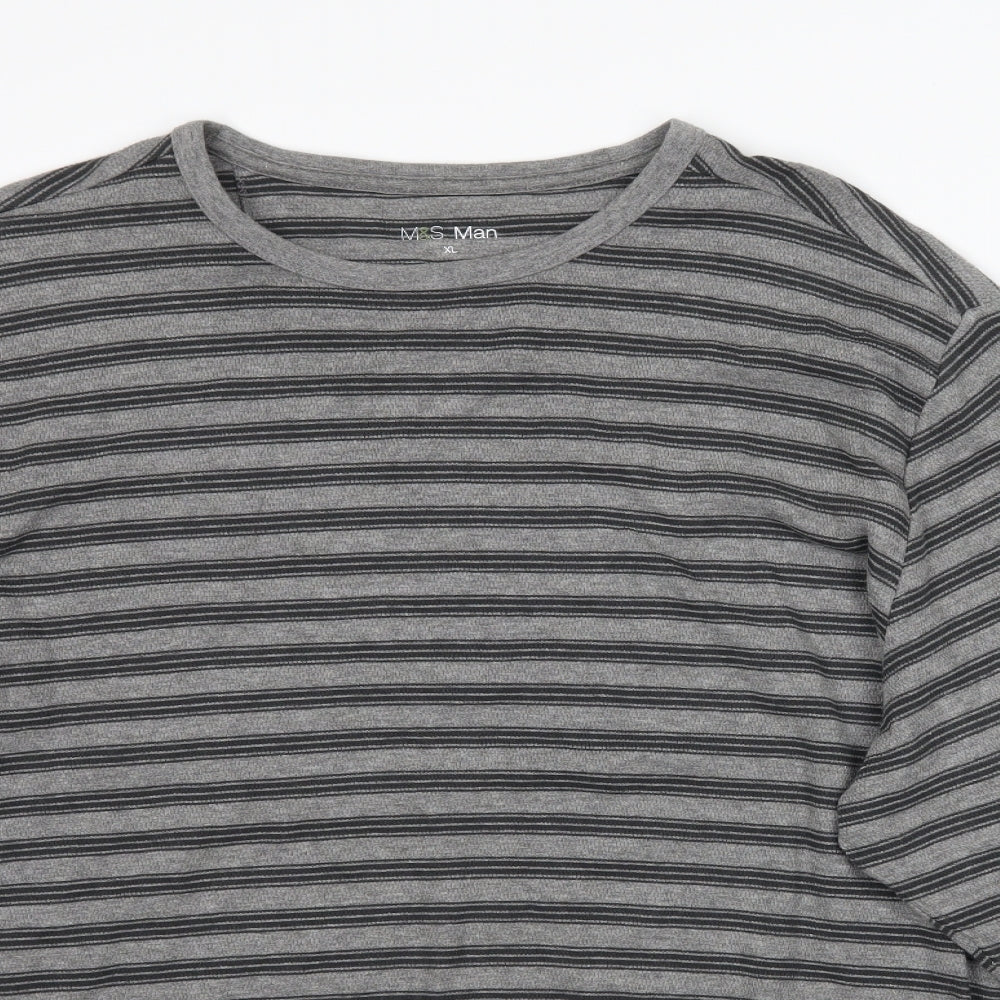 Marks and Spencer Mens Grey Striped Knit Pullover Jumper Size XL