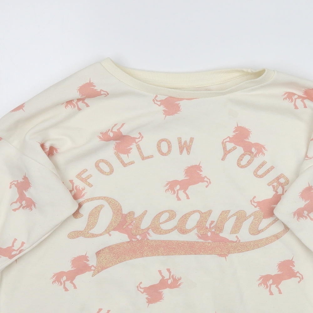 Primark Girls Ivory   Pullover Sweatshirt Size 13-14 Years  - Unicorn Follow your dreams