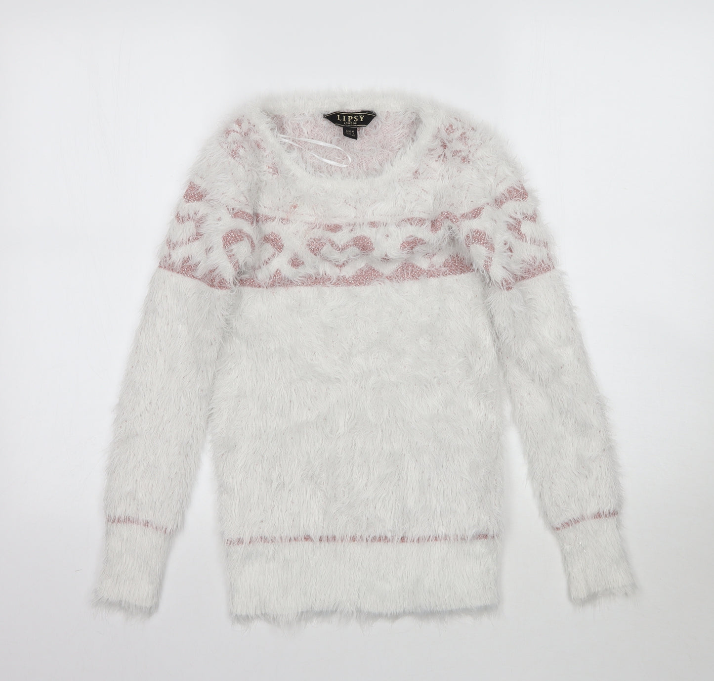 Lipsy Womens White   Pullover Jumper Size 8  - Fluffy