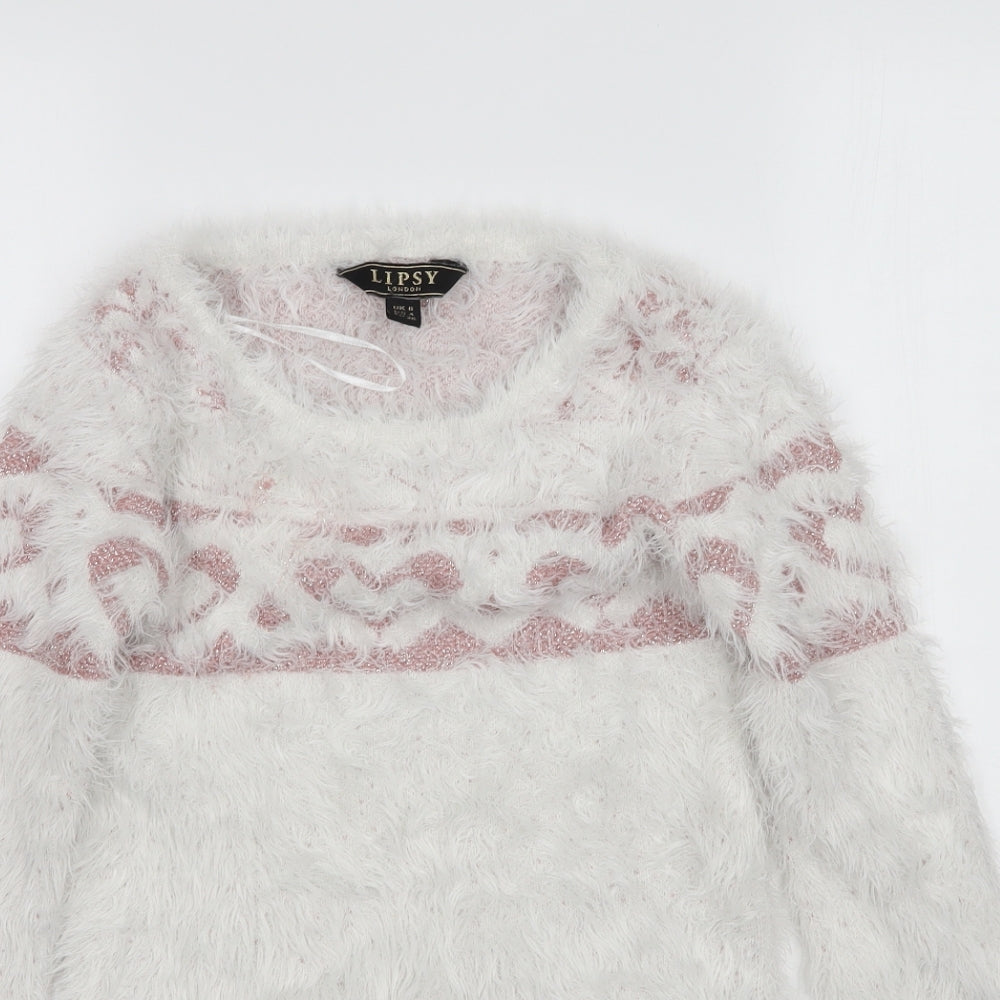 Lipsy Womens White   Pullover Jumper Size 8  - Fluffy