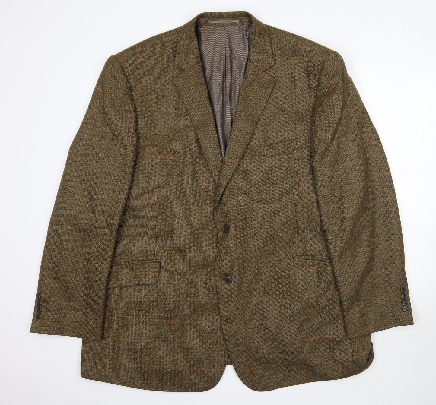 Brook Taverner Mens Green Plaid  Jacket Suit Jacket Size 50