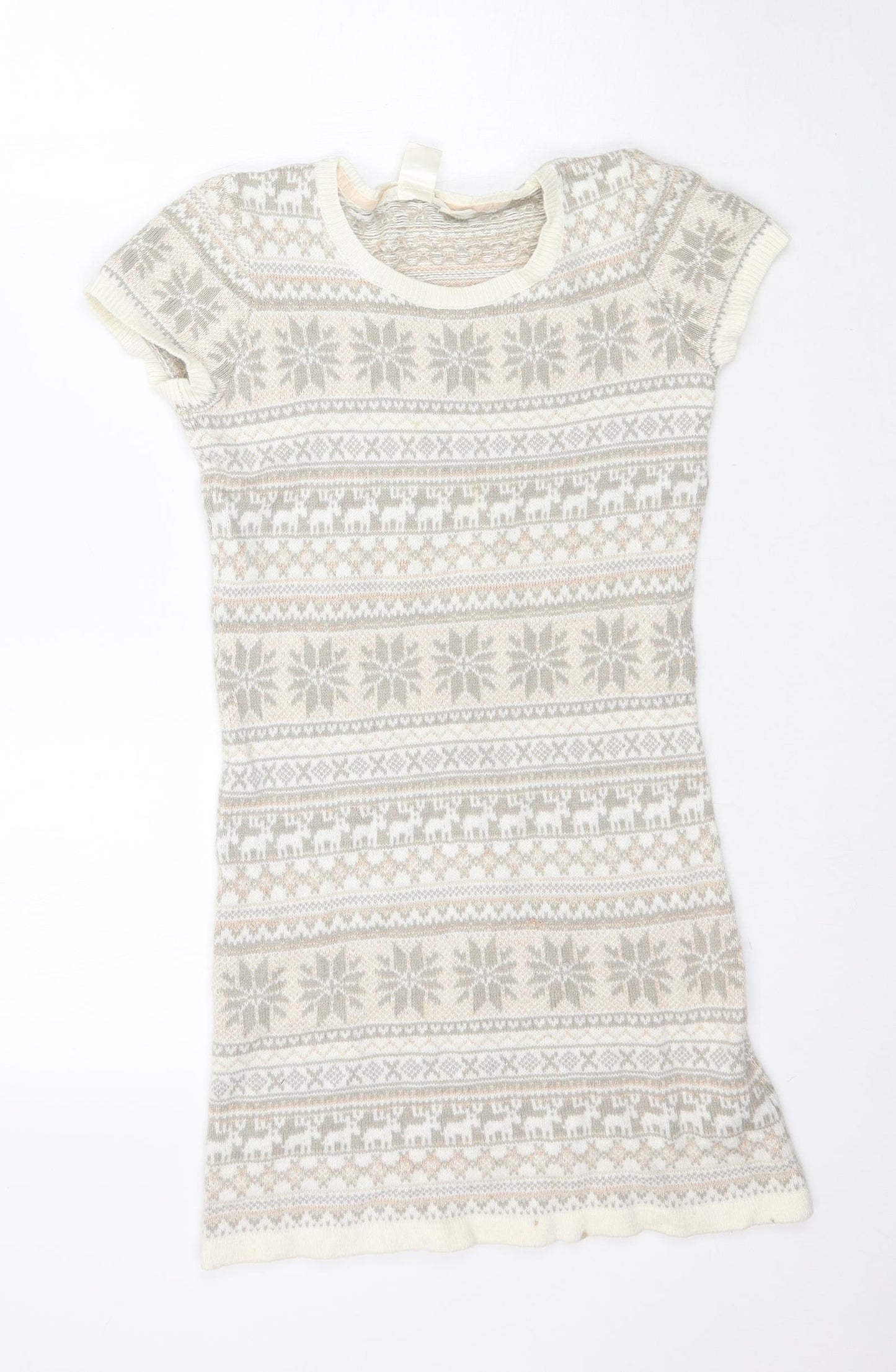 H&M Girls Beige Fair Isle Knit Jumper Dress  Size 11-12 Years