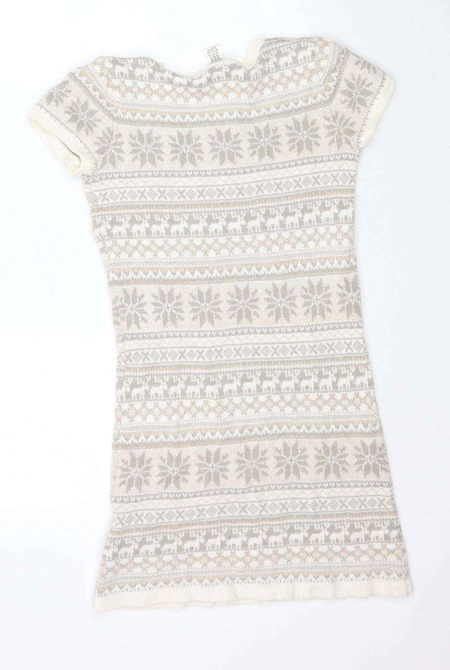 H&M Girls Beige Fair Isle Knit Jumper Dress  Size 11-12 Years