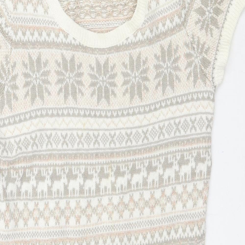 H&M Girls Beige Fair Isle Knit Jumper Dress  Size 11-12 Years