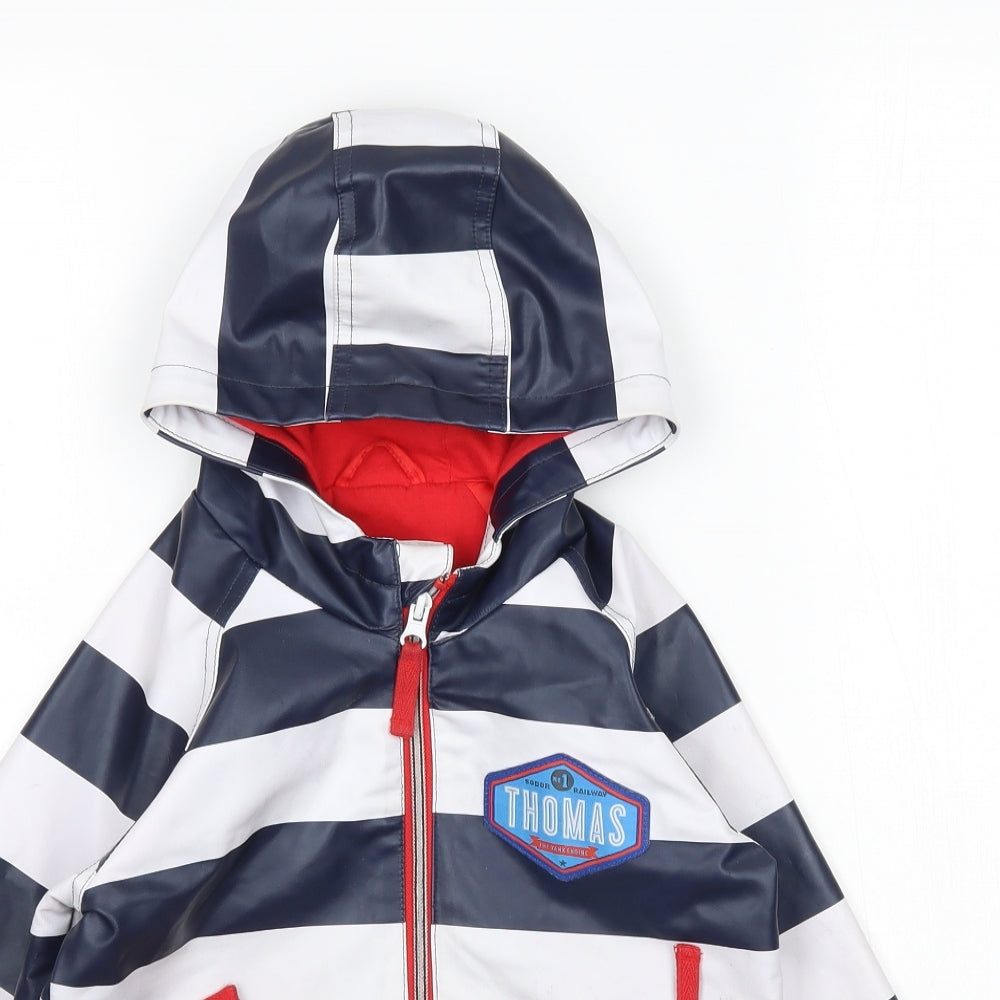 Marks and Spencer Boys Blue Striped  Rain Coat Coat Size 3-4 Years  - Thomas the Tank Engine