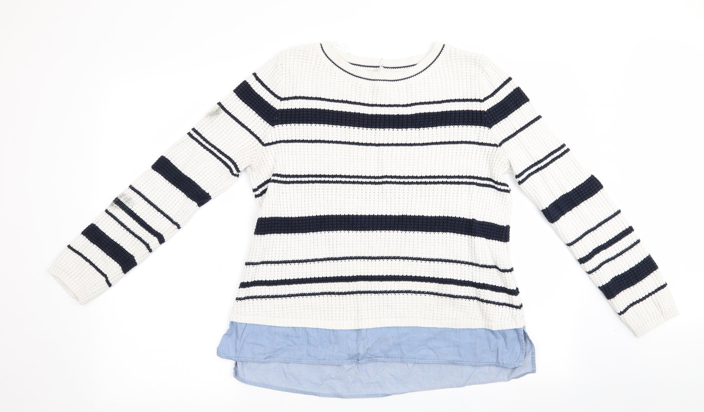NEXT Womens Blue Striped  Pullover Jumper Size 14  - False Shirt Hem