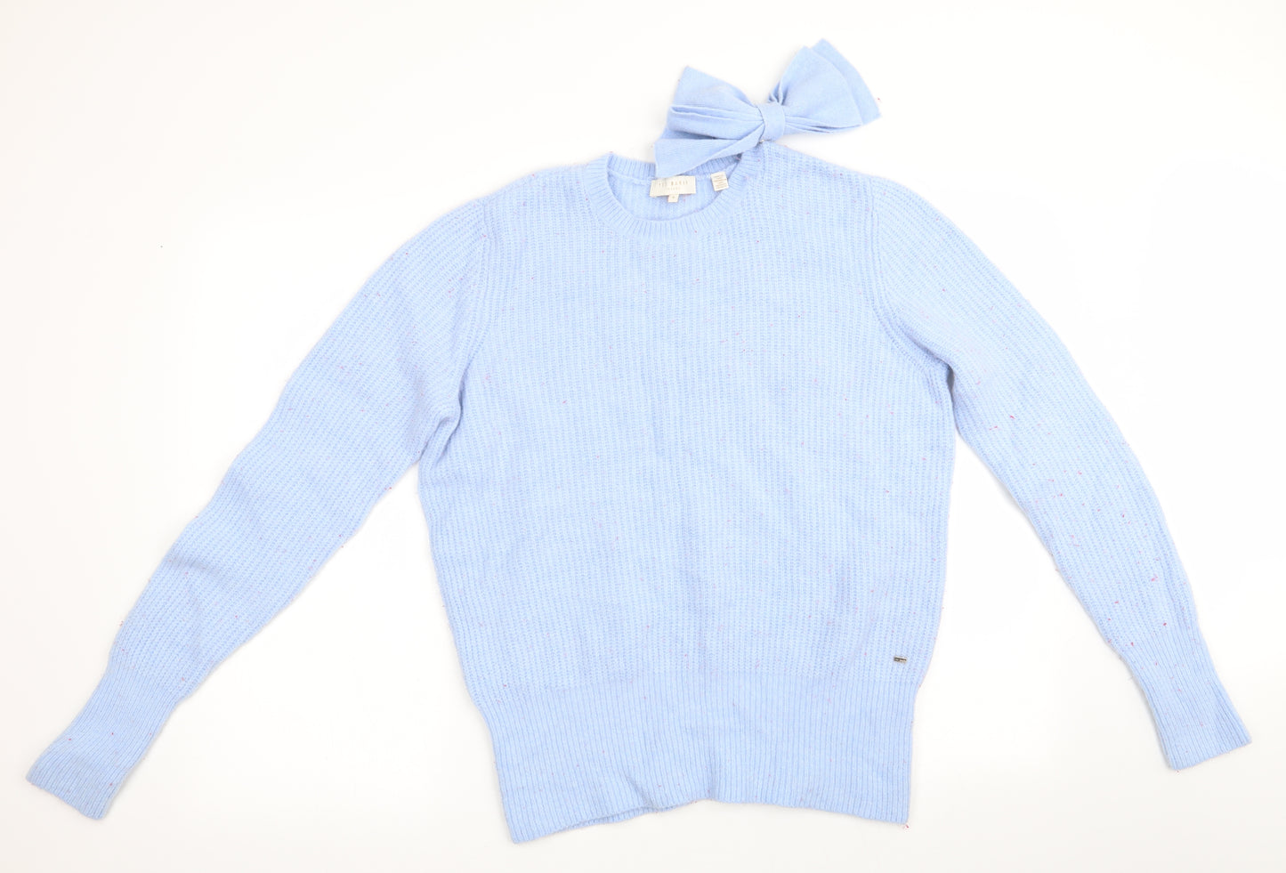 Ted Baker Womens Blue   Pullover Jumper Size 4  - Removeable Bow on Shoulder
