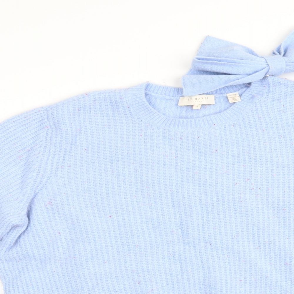 Ted Baker Womens Blue   Pullover Jumper Size 4  - Removeable Bow on Shoulder