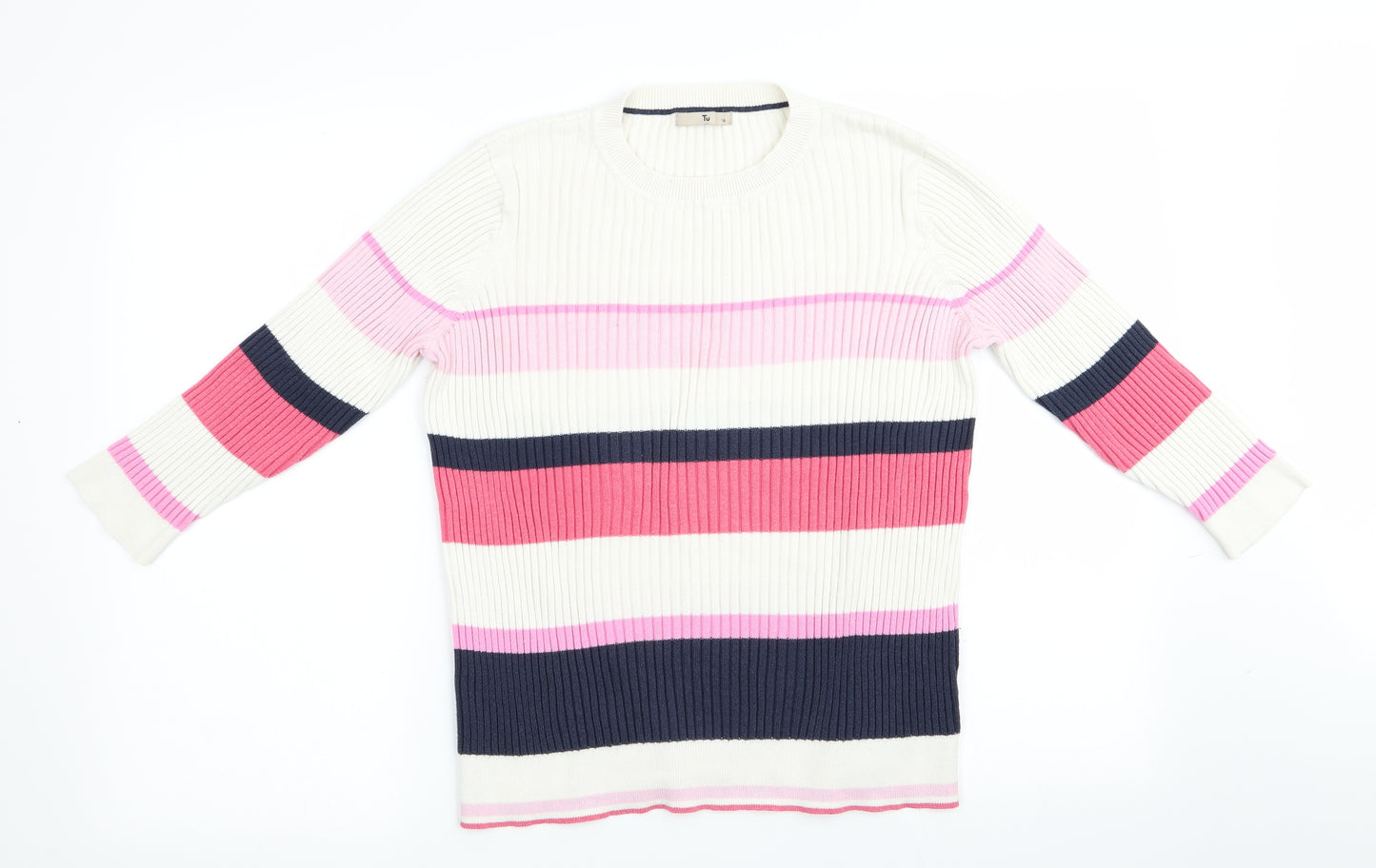 TU Womens Pink Striped  Pullover Jumper Size 18