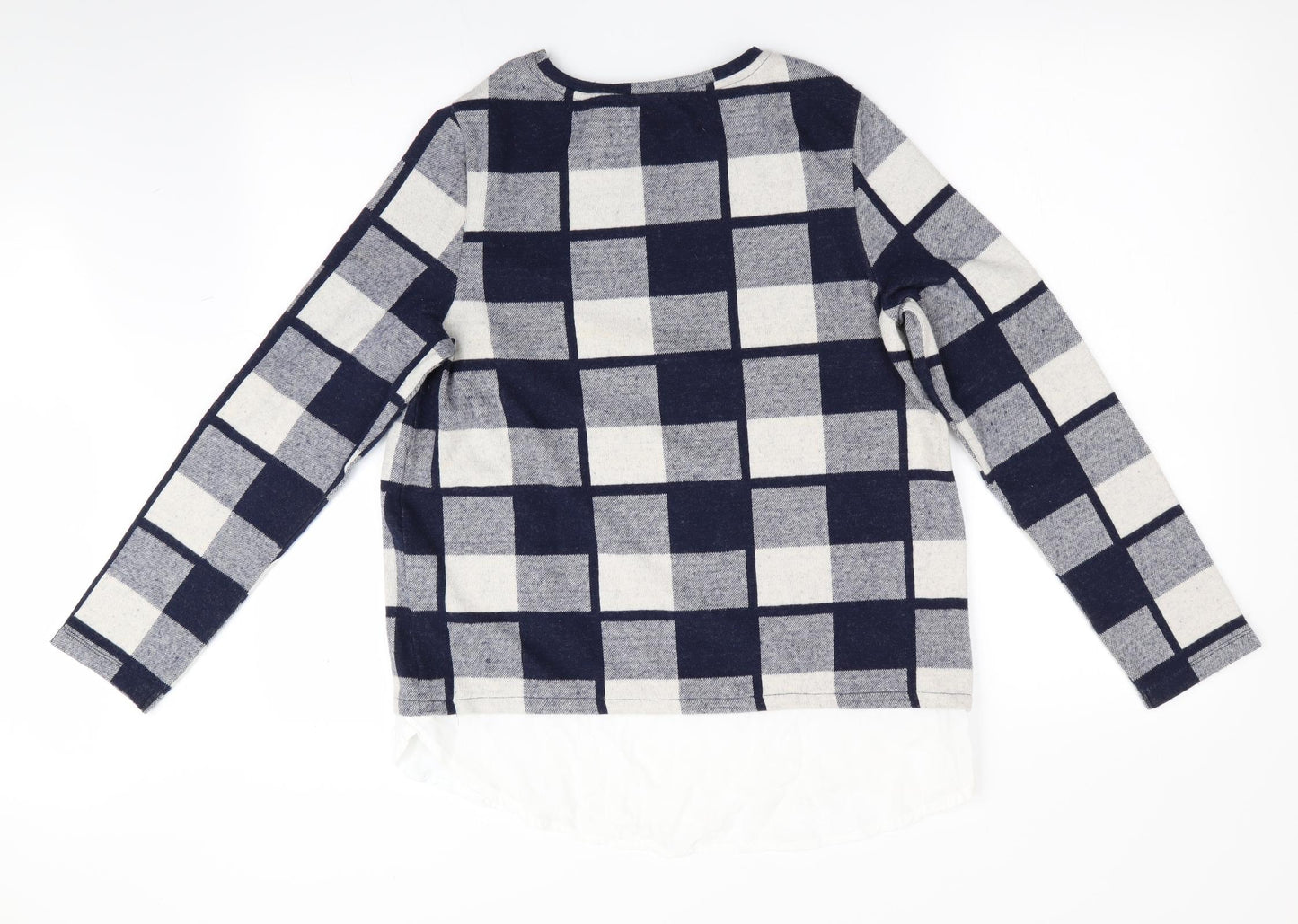 Phase Eight Womens Blue Check  Pullover Jumper Size 12  - Mock Shirt Hem