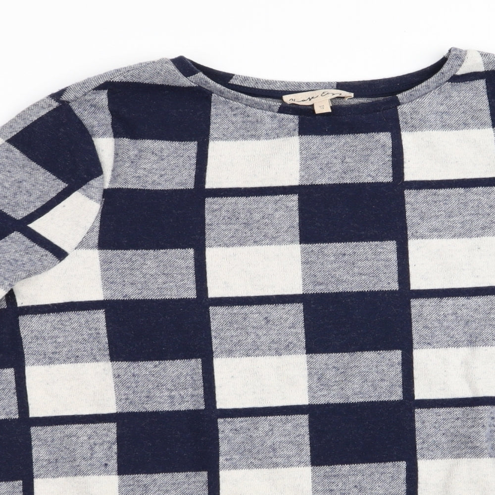 Phase Eight Womens Blue Check  Pullover Jumper Size 12  - Mock Shirt Hem