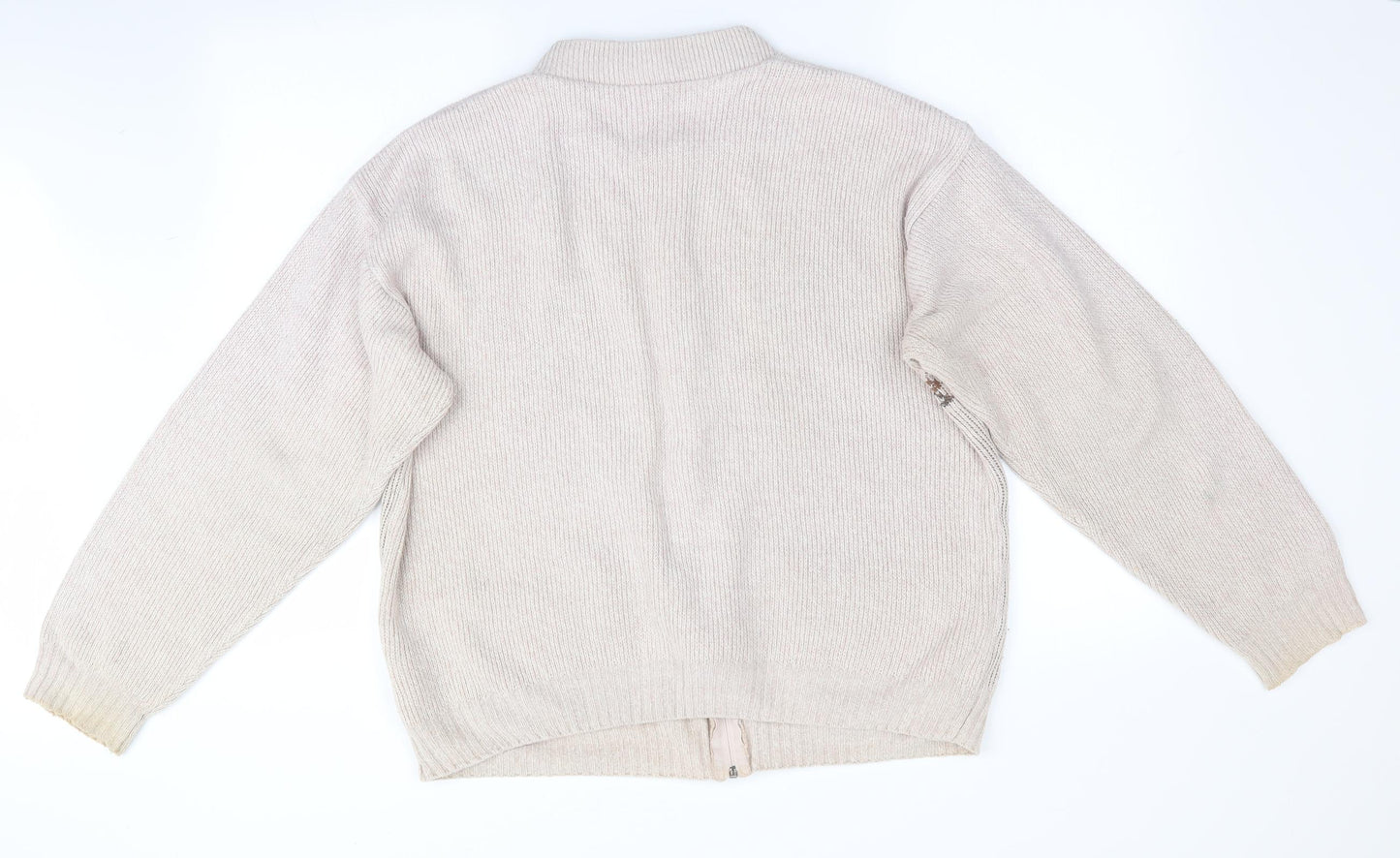 Premier Man Mens Beige Geometric  Full Zip Jumper Size L