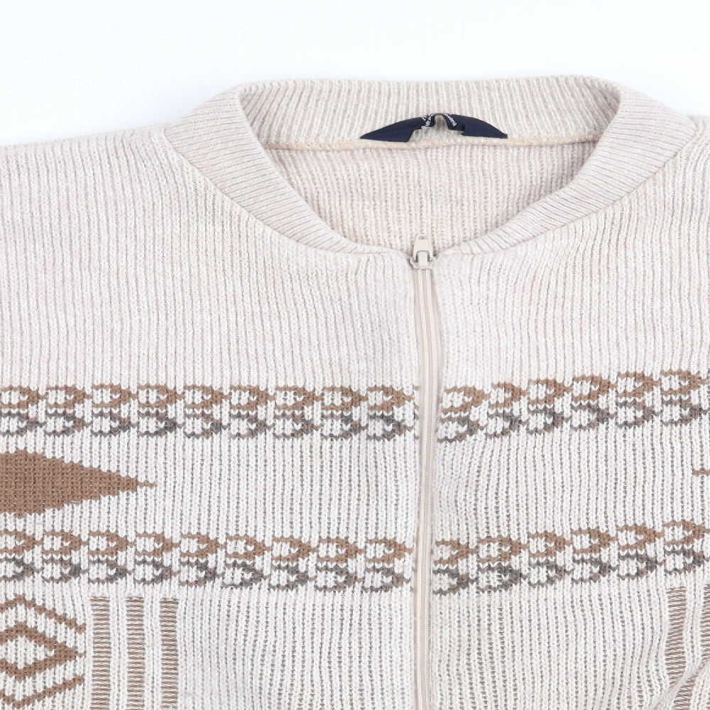 Premier Man Mens Beige Geometric  Full Zip Jumper Size L
