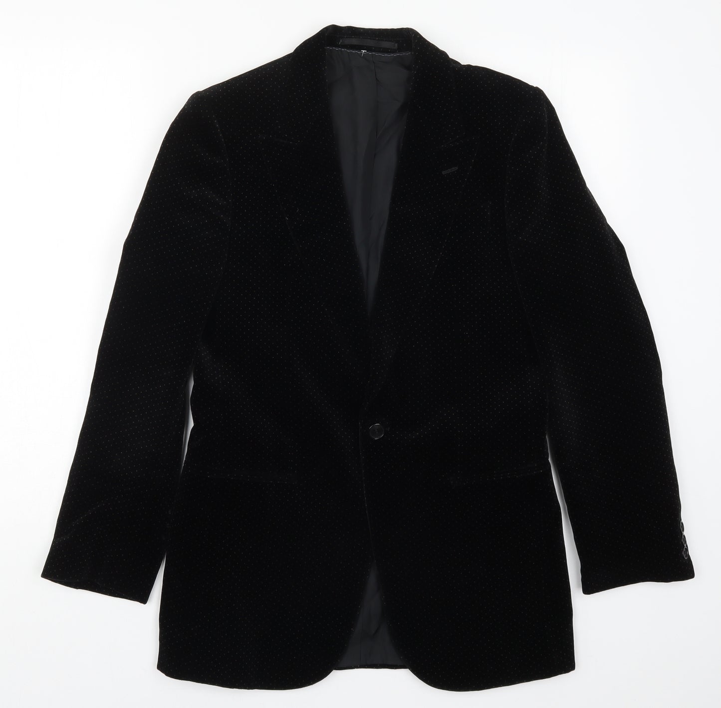 Preworn Mens Black Polka Dot Rayon Jacket Suit Jacket Size 34