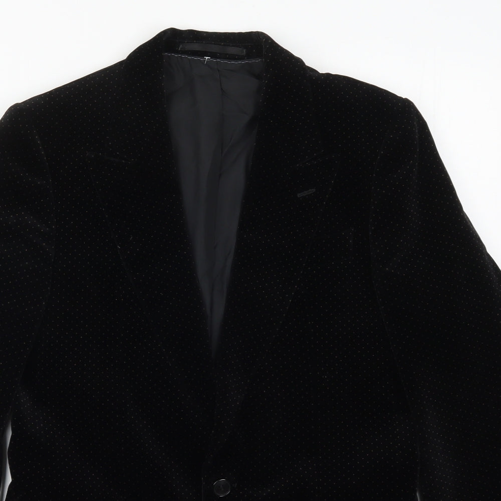 Preworn Mens Black Polka Dot Rayon Jacket Suit Jacket Size 34