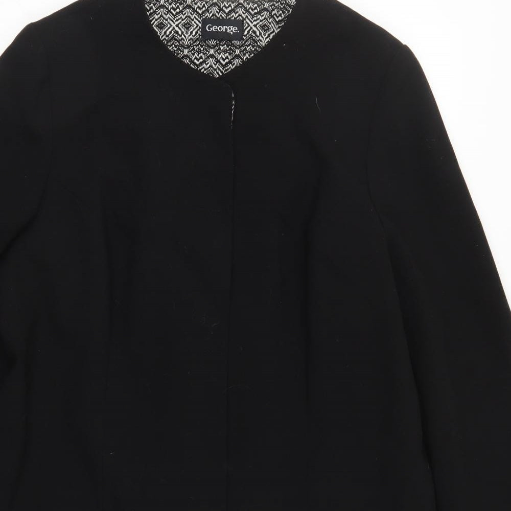 George Womens Black Geometric  Overcoat Coat Size 18