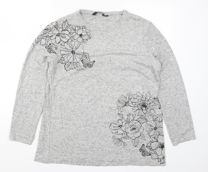 Isle Womens Grey Floral Pullover Jumper Size 14