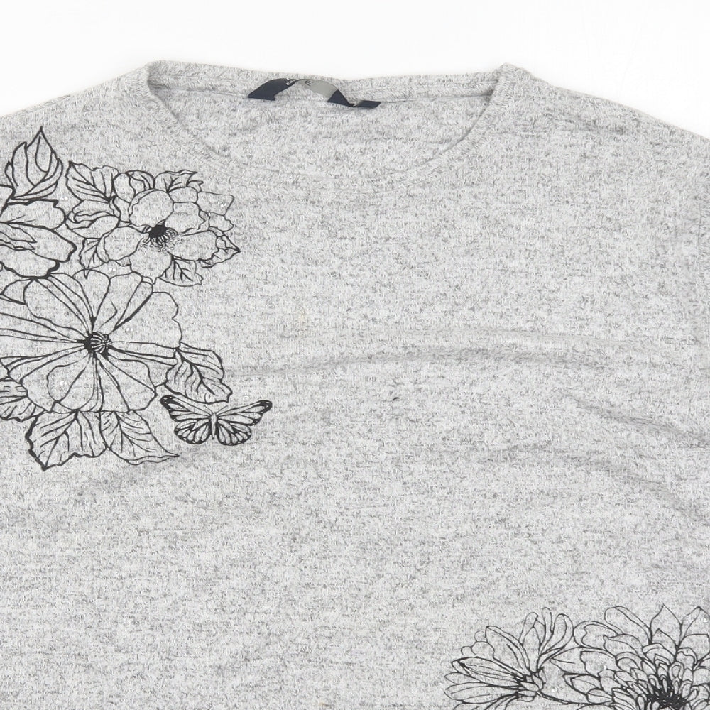 Isle Womens Grey Floral  Pullover Jumper Size 14