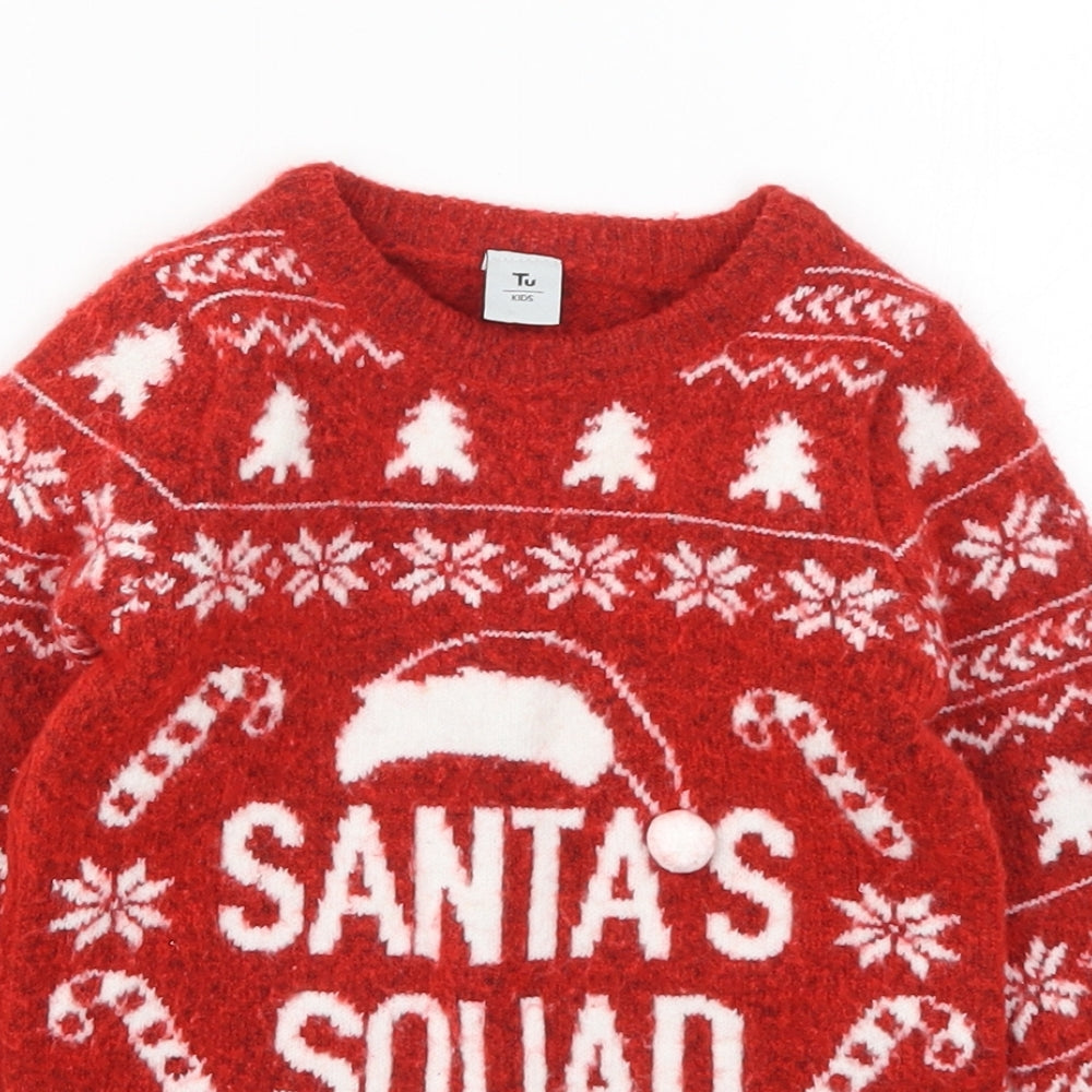 TU Baby Red Geometric Knit Pullover Jumper Size 12-18 Months  - Santa Squad