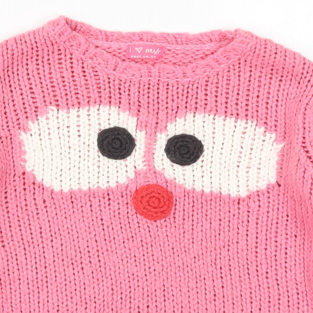 NEXT Girls Pink  Knit Pullover Jumper Size 8 Years  - Face
