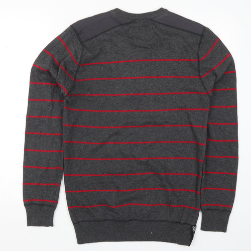Easy Mens Grey Striped Knit Pullover Jumper Size S  - Red