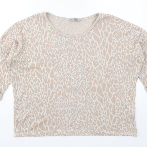TU Womens Beige Animal Print Knit Pullover Jumper Size 14