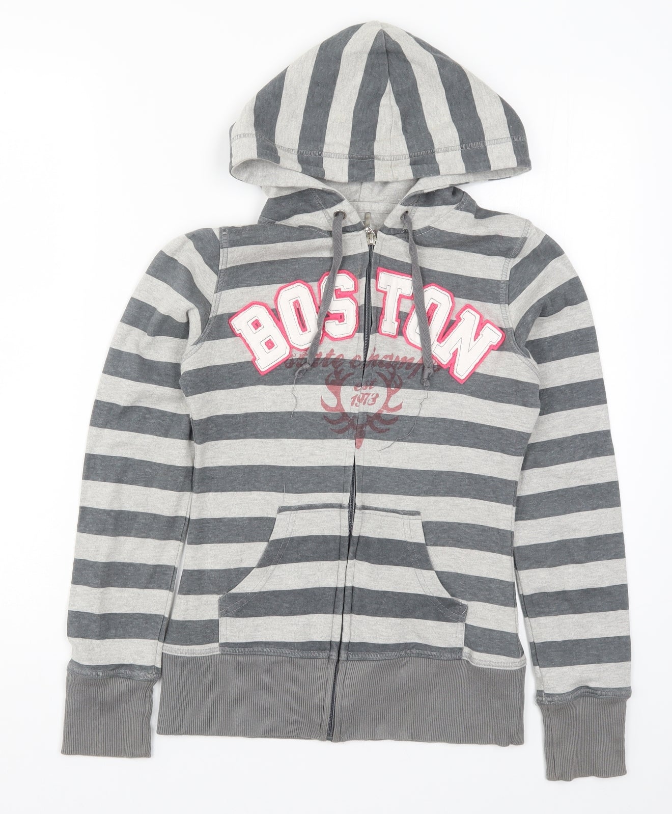 Evie Womens Grey Striped  Full Zip Hoodie Size 10  - Boston