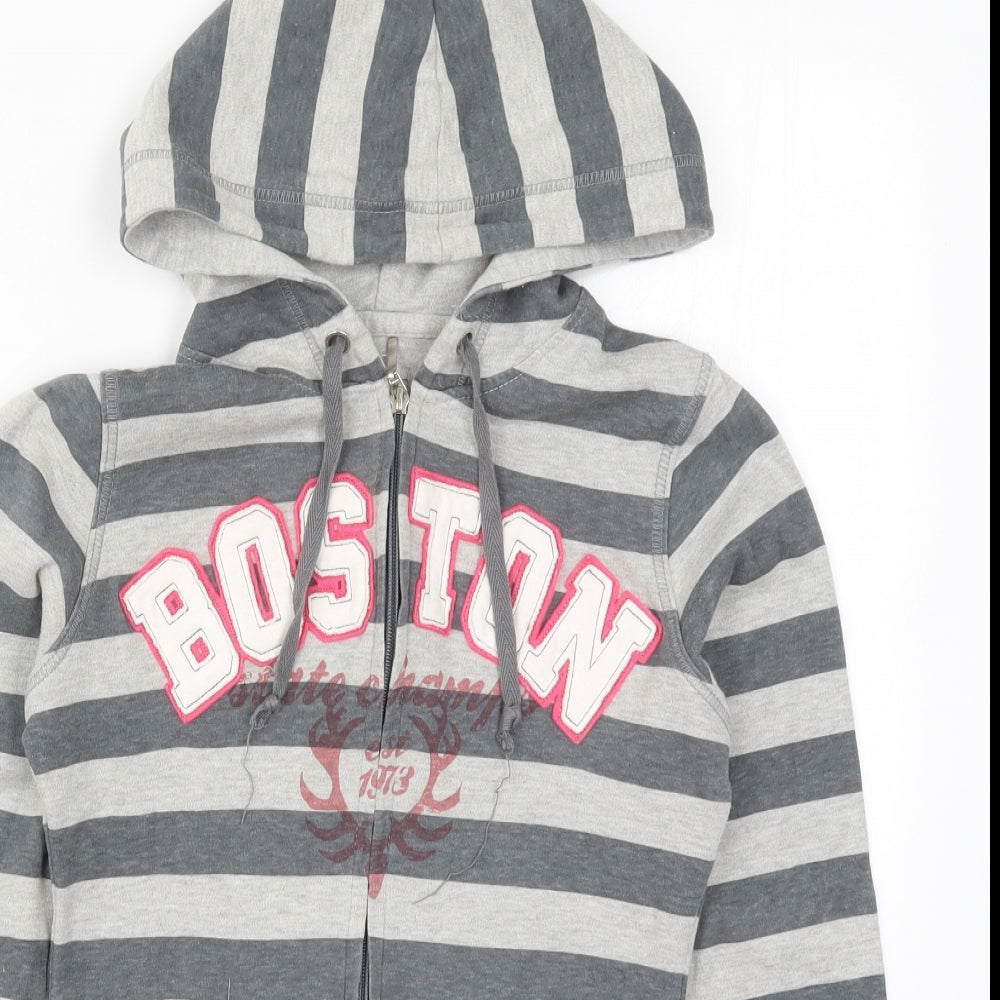 Evie Womens Grey Striped  Full Zip Hoodie Size 10  - Boston
