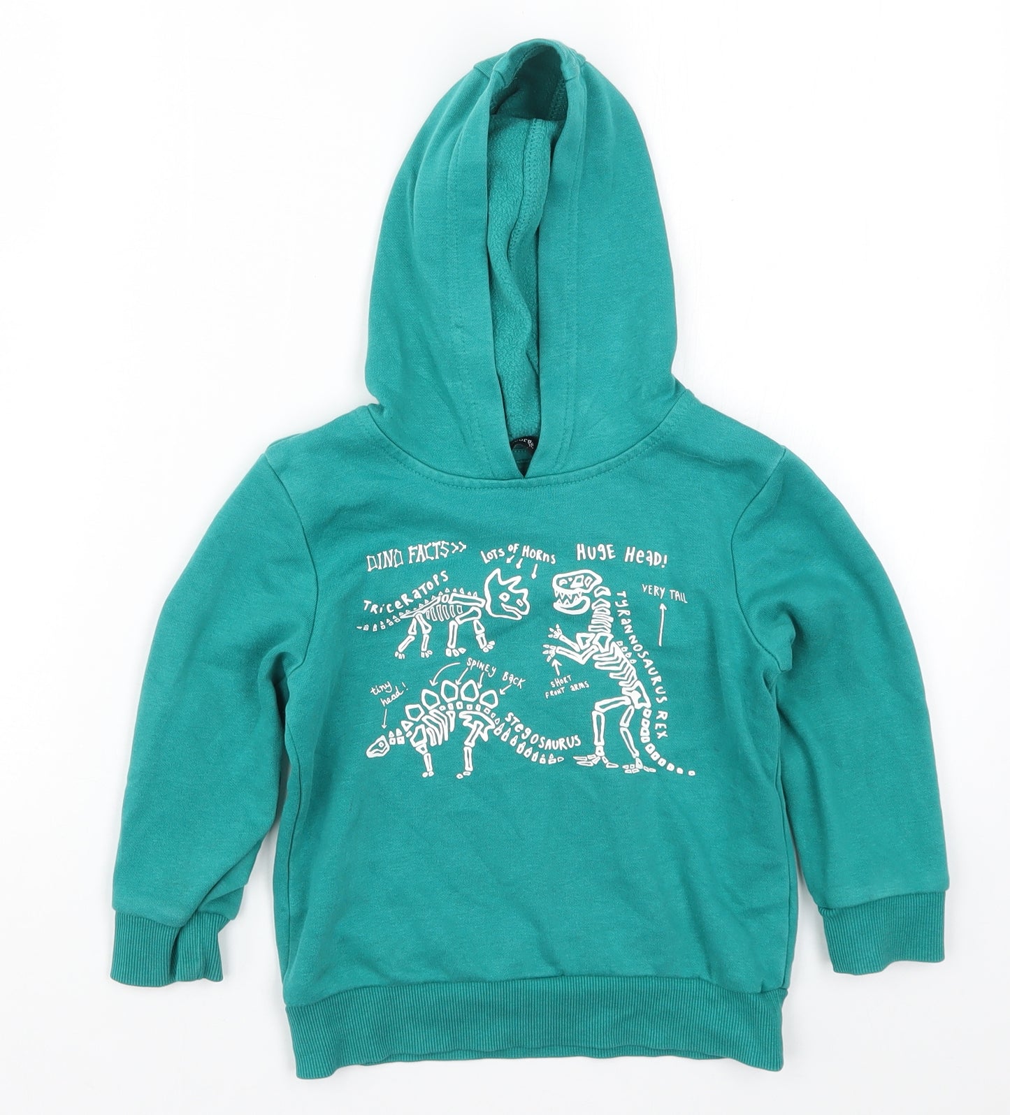 George Boys Green   Pullover Hoodie Size 3-4 Years  - Dino Facts Fossils