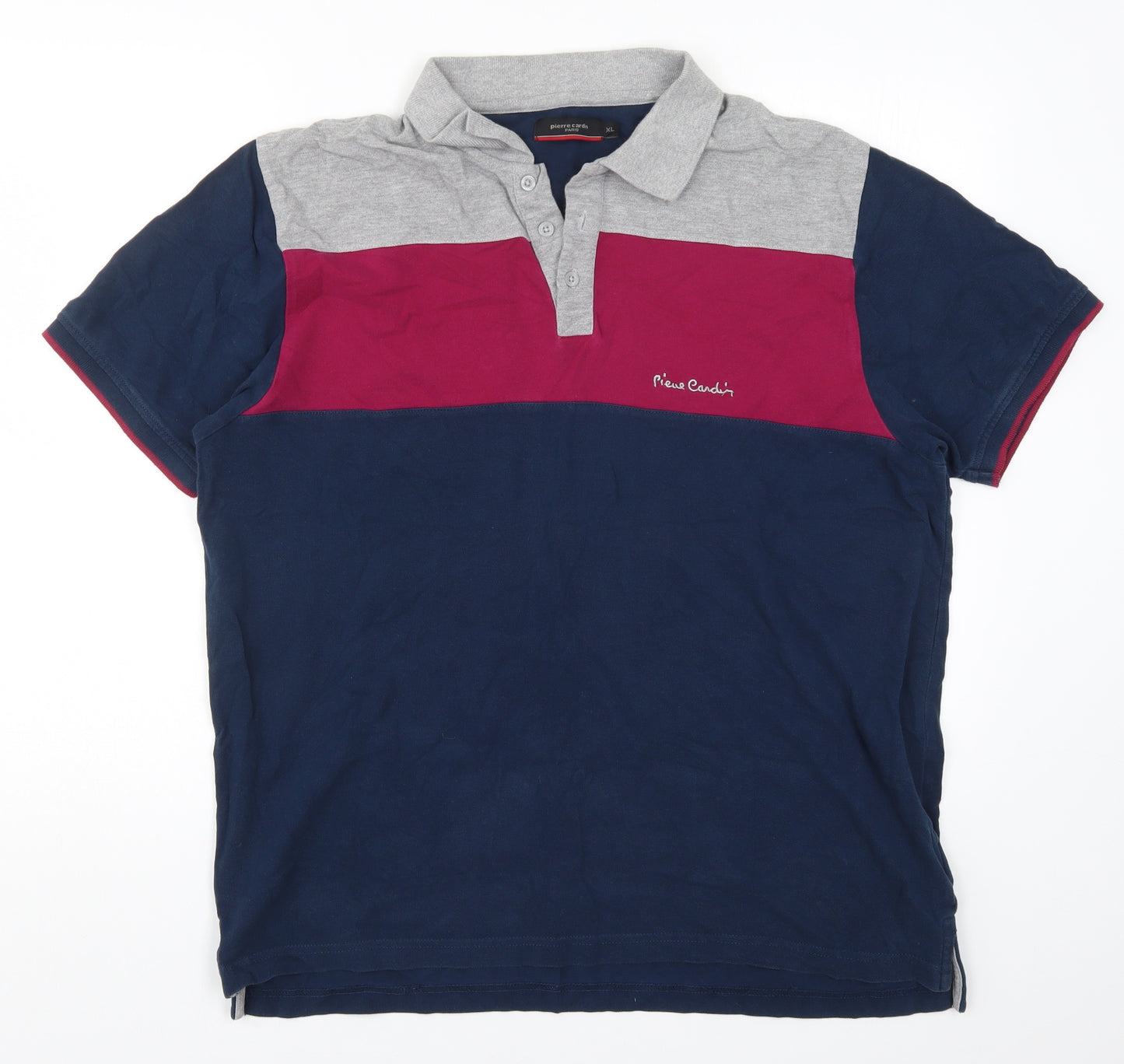 Pierre Cardin Mens Blue Colourblock   Polo Size XL  - Pink