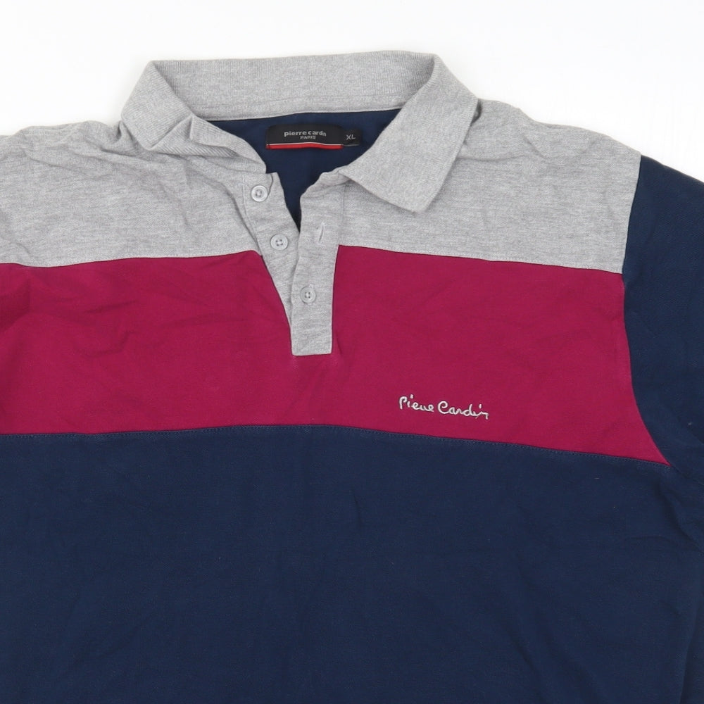 Pierre Cardin Mens Blue Colourblock   Polo Size XL  - Pink