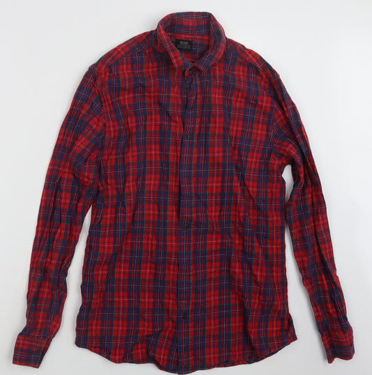 Front view of Matalan men’s red check button-up, size M