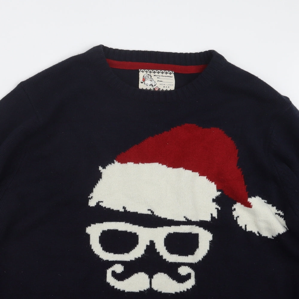 New Look Mens Blue  Knit Pullover Jumper Size XL  - Christmas