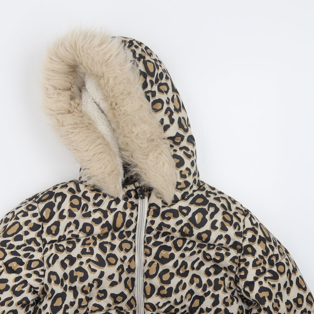 George Girls Brown Animal Print  Jacket Coat Size 9-10 Years