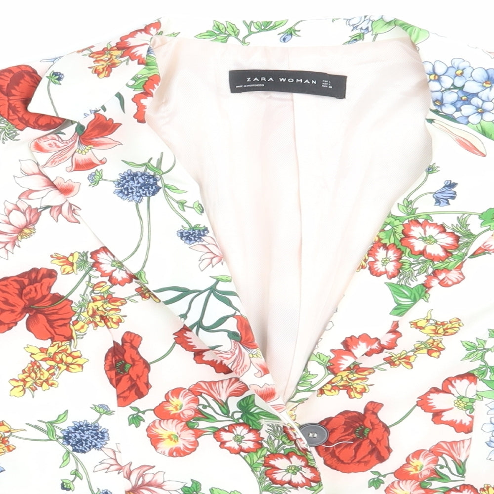 Zara Womens Ivory Floral  Jacket Blazer Size L
