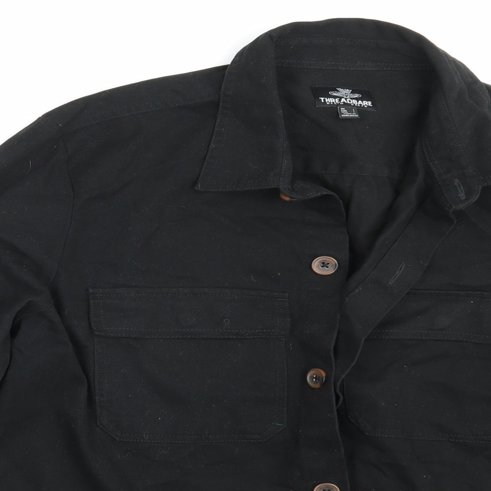 Threadbare Mens Black  Denim  Button-Up Size L