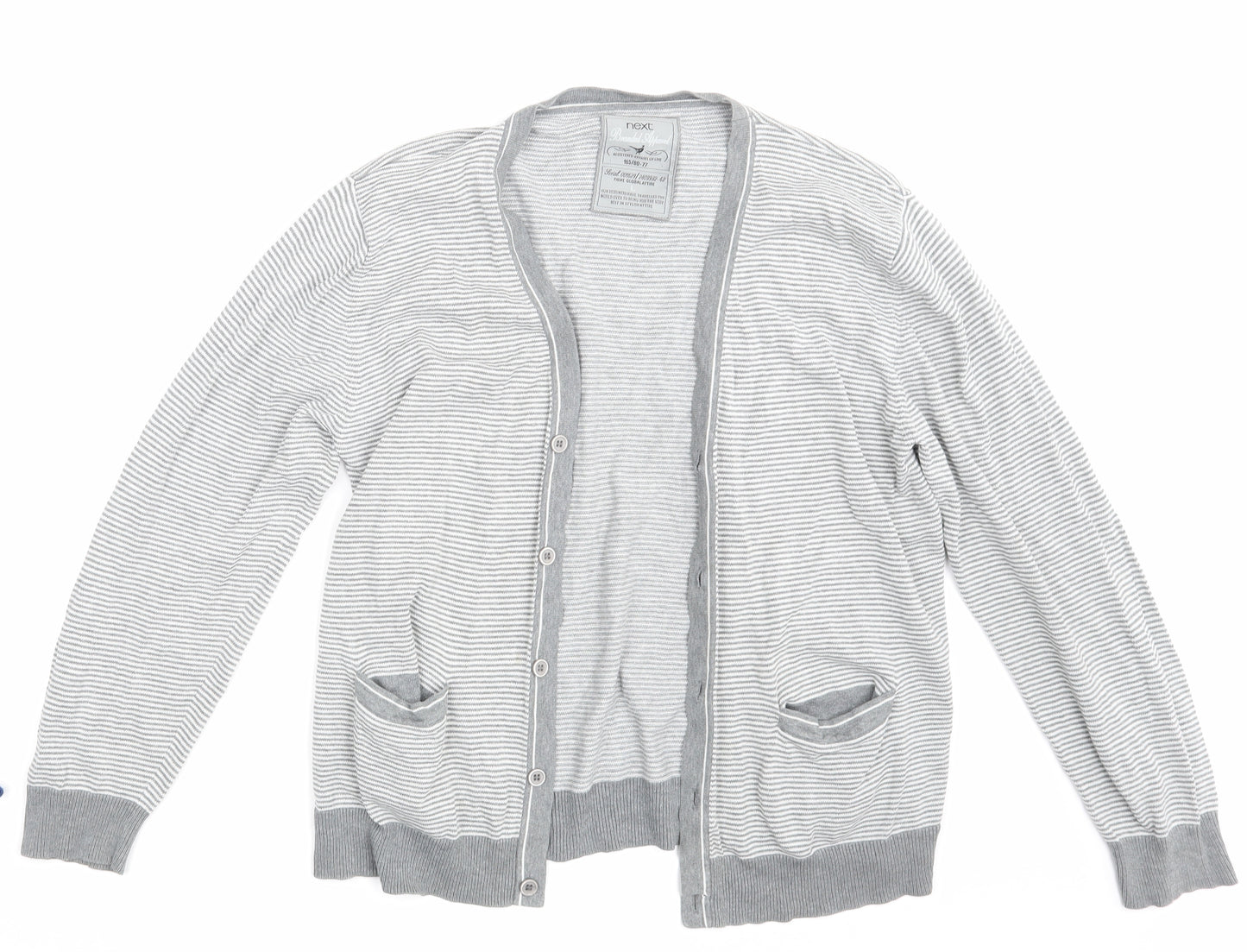 NEXT Mens Grey Striped  Cardigan Jumper Size L